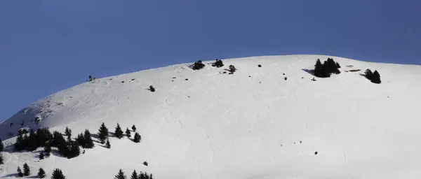 Nieve Cubierta Cima Una Colina —  Fotos de Stock