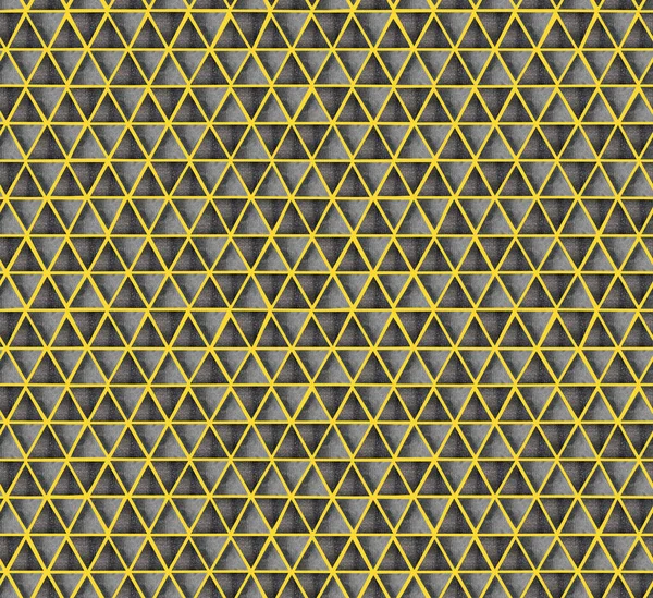 Abstraktní Bezešvé Vzor Konečným Šedé Zářící Šedé Akvarelové Trojúhelníky Žlutém — Stock fotografie