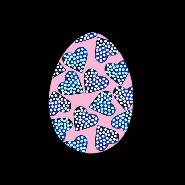 复活节彩蛋 有大理石点缀的心脏粉红色 隔离在黑色背景 Polka Dot 情人节的心情 背景设计 封面设计和包装设计 复活节和食品插图设计 卡片设计 — 图库照片