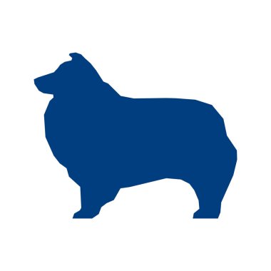 Sheltie 'nin düşük mavi silueti beyaz arka planda izole edilmiş. Vektör İllüstrasyonu