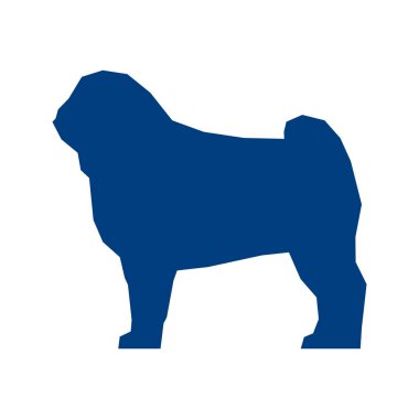 Düşük mavi pug silueti beyaz arka planda izole edildi. Vektör İllüstrasyonu