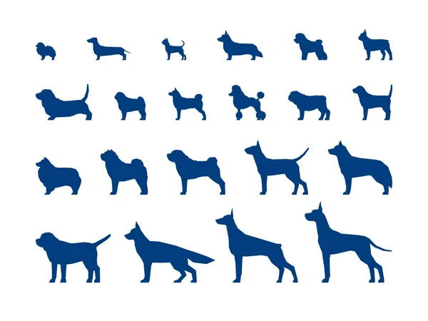 Набор Низко Голубых Силуэтов Собак Изолирован Белом Фоне Векторная Миграция Стоковый вектор