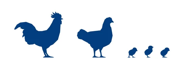 Low Poly Hahn Huhn Und Küken Auf Weißem Hintergrund Blaue Stockillustration