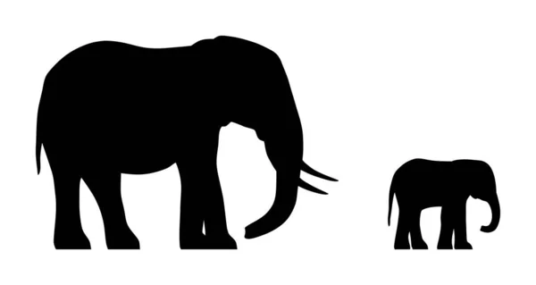 Schwarze Silhouetten Von Elefant Und Kalb Isoliert Auf Weißem Hintergrund — Stockvektor