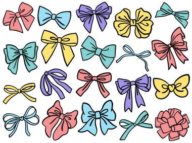 Eğil, eğil. Dekoratif renkli yay seti. Vektör illüstrasyonu