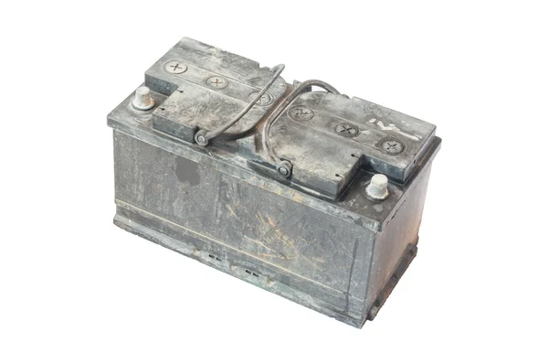 Eski araba izole beyaz arka plan üzerinde pil kullanılan