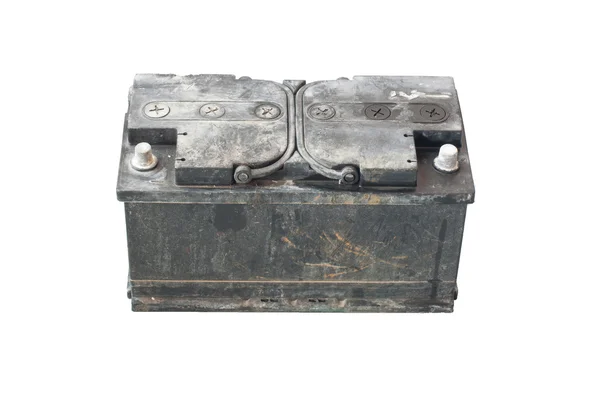 Použité baterie na izolované bílém pozadí ze starého vozu — Stock fotografie