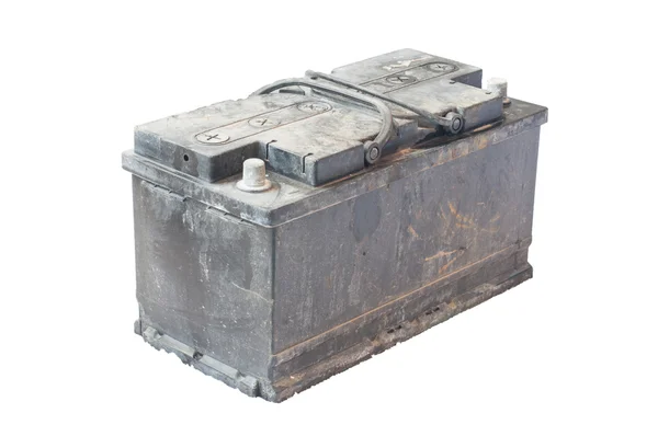 Eski araba izole beyaz arka plan üzerinde pil kullanılan