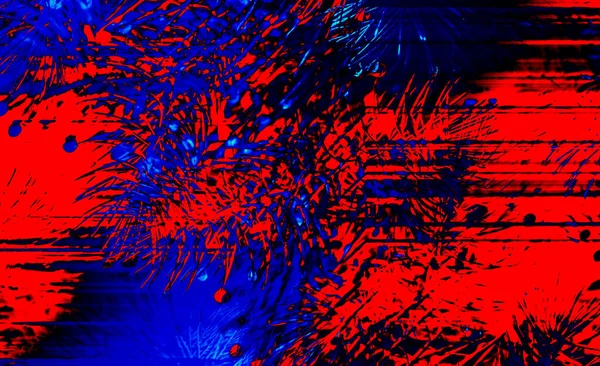 Naaldsparren Takjes Schitteren Feestelijk Rood Blauw Surrealistische Muurschildering Een Moderne — Stockfoto