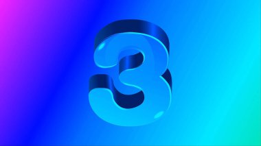 Sayısal numara 3, 3D - muhteşem turuncu, mor ve mavi renklere karşı illüstrasyon seti. Çalışmalarınız, çizimleriniz ve projeleriniz için.