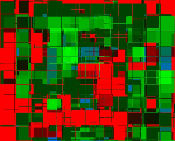 Fond spectaculaire en forme de carrés en rouge, orange, vert et noir. — Photo