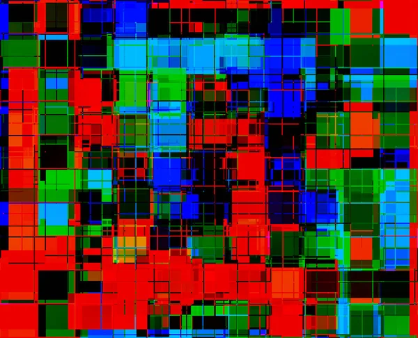 Fundo espetacular na forma de quadrados em vermelho, laranja, verde e preto. — Fotografia de Stock