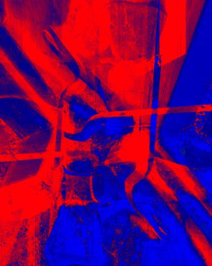 Kırmızı ve mavi soyut arkaplan, muhteşem bir ritim ve eklerle. Modern tarzda gerçeküstü bir görüntü. Duvar kağıtlarınız, sanat projeleriniz ve çalışmalarınız için..