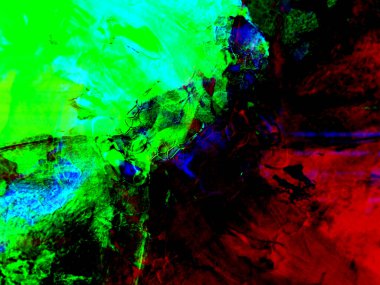 Kırmızı, yeşil ve mavi soyut arkaplan, muhteşem bir ritim ve eklerle. Modern tarzda gerçeküstü bir görüntü. Duvar kağıtlarınız, sanat projeleriniz ve...