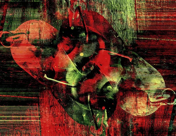 Abstraktní Pozadí Červené Zelené Velkolepým Rytmem Vložkami Surrealistický Obraz Moderním — Stock fotografie