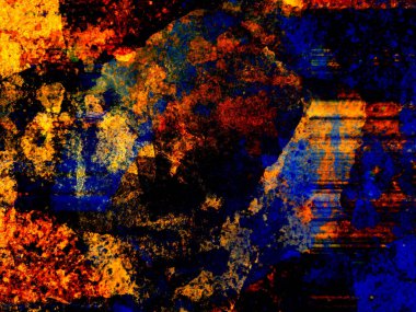 Kırmızı, mavi ve sarı renklerin soyut arkaplanı, muhteşem bir ritim ve eklerle. Modern tarzda gerçeküstü bir görüntü. Duvar kağıtlarınız, sanat projeleriniz ve sanat eserleriniz için.