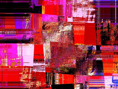 Kırmızı, mavi ve sarı renklerin soyut arkaplanı, muhteşem bir ritim ve eklerle. Modern tarzda gerçeküstü bir görüntü. Duvar kağıtlarınız, sanat projeleriniz ve sanat eserleriniz için.