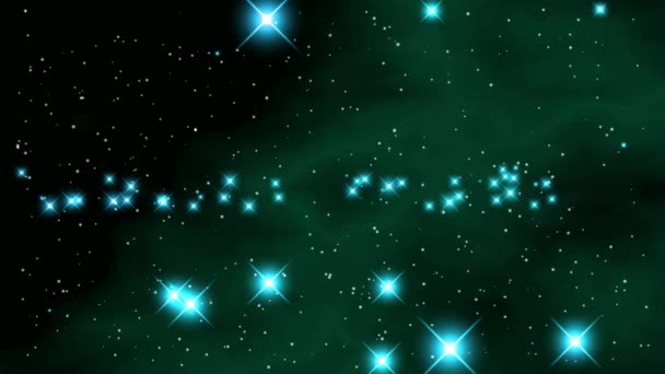 Fundo Vídeo Preto Verde Com Estrelas Azuis Brilhantes Pequenas Partículas — Vídeo de Stock