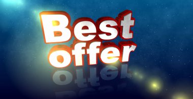 Güzel, şehvetli bir metin, 3 boyutlu illüstrasyon, en iyi teklif. Mavi zemin üzerinde beyaz parçacıklar olan kırmızı-beyaz harfler. Projeleriniz, reklamlarınız, kaykaylarınız için ekran koruyucuları.