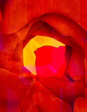 Kırmızı, sarı ve rengin soyut arka planı, muhteşem bir ritim ve koyu aksanla. Modern tarzda gerçeküstü bir görüntü. Duvar kağıtlarınız, sanat projeleriniz ve çalışmalarınız için..