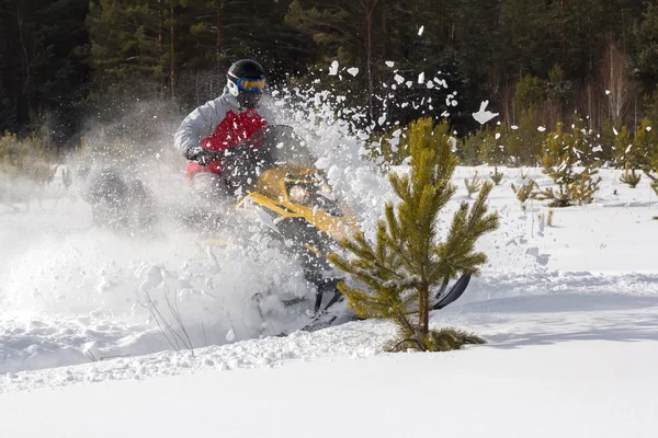 Atleta em uma moto de neve. — Fotografia de Stock