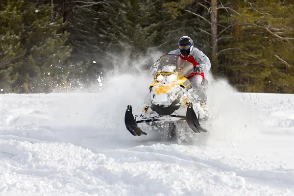Kar motosikletinde bir atlet. — Stok fotoğraf