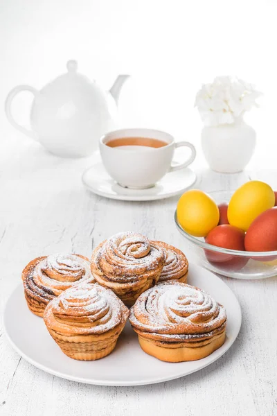 Fond Pâques Gâteau Pâques Cruffin Kraffin Kulich Avec Sucre Glace — Photo