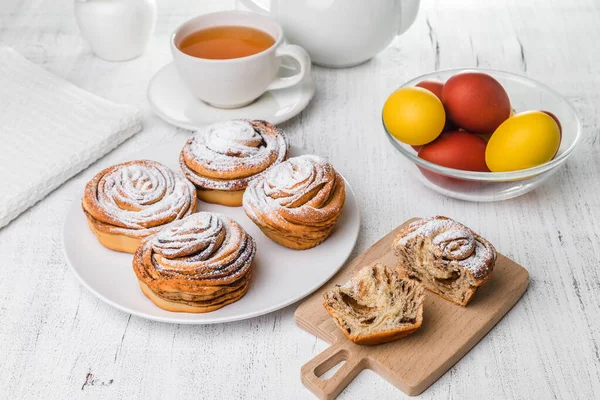 Fond Pâques Gâteau Pâques Cruffin Kraffin Kulich Avec Sucre Glace — Photo