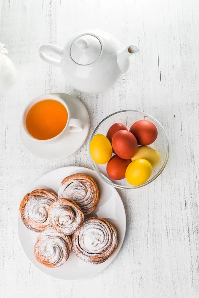 Easter Background Easter Cake Cruffin Kraffin Kulich Icing Sugar Top — Stock Photo, Image