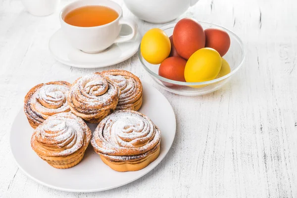 Fond Pâques Gâteau Pâques Cruffin Kraffin Kulich Avec Sucre Glace — Photo