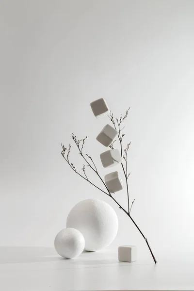 Minimalistic monochrome still life composition. Copy space, abstract modern art design concept