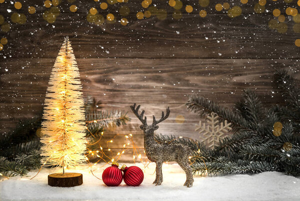 Christmas card with a garland and Christmas decorations. Copy space.