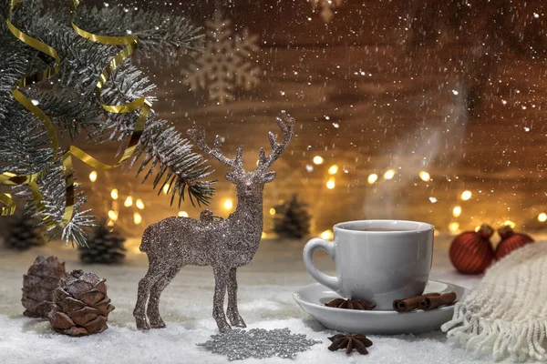 Cup Coffee Christmas Decorations Copy Space — Stock Photo, Image