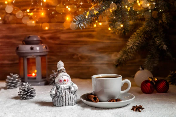 Carte Noël Avec Café Décorations Noël Espace Copie — Photo