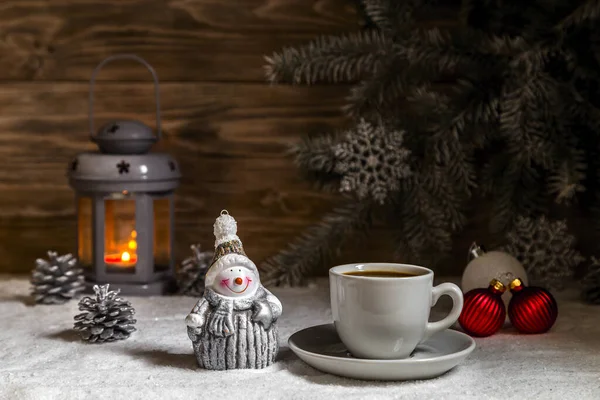 Carte Noël Avec Café Décorations Noël Espace Copie — Photo