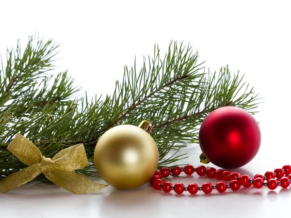 Spruce branches with Christmas decorations. — Stock Photo, Image