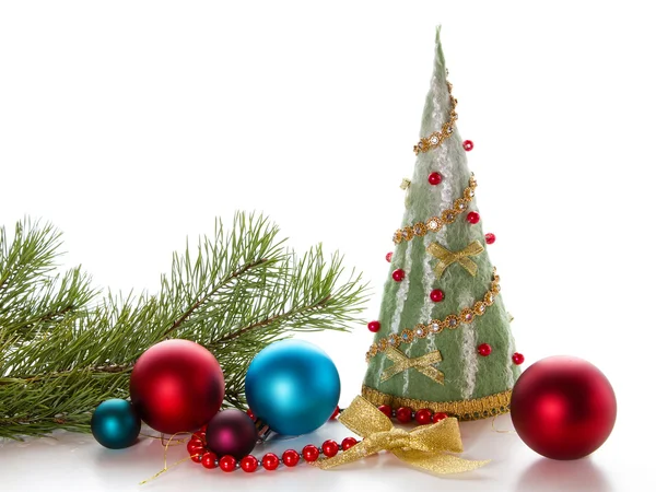 Spruce branches with Christmas decorations. — Stock Photo, Image