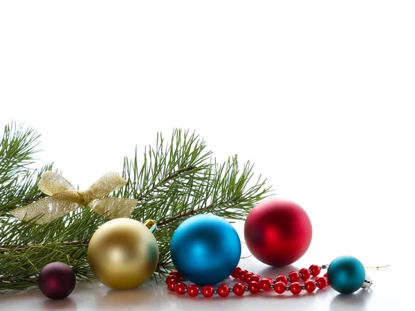 Spruce branches with Christmas decorations. — Stock Photo, Image