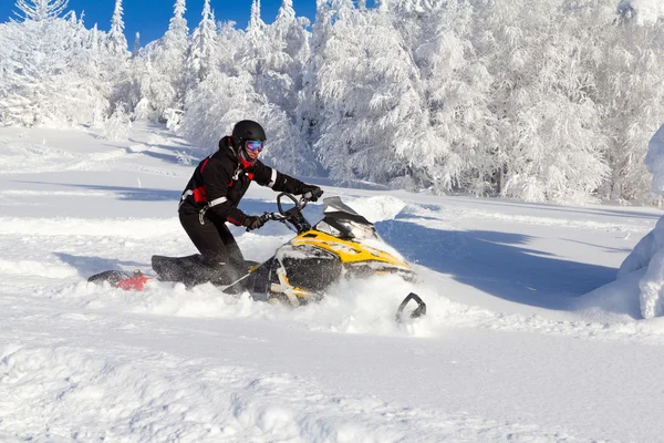 Athlete on a snowmobile — Stock Photo, Image