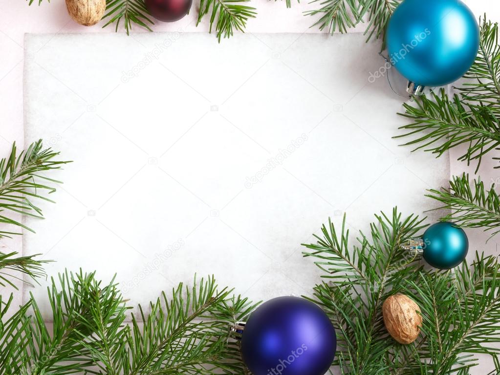 Spruce branches with Christmas decorations.