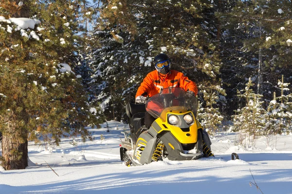 Atleta em uma moto de neve. — Fotografia de Stock