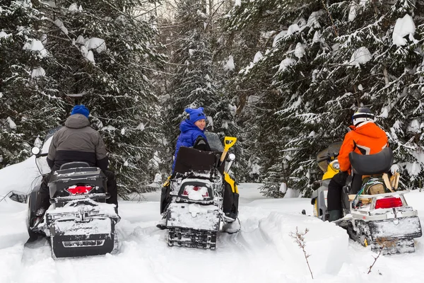Tres amigos en motos de nieve . —  Fotos de Stock