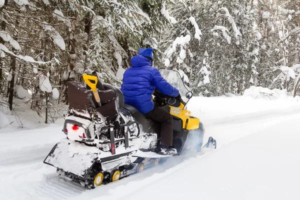 Mulher em um snowmobile — Fotografia de Stock