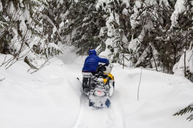 kadın üzerinde bir kar arabası