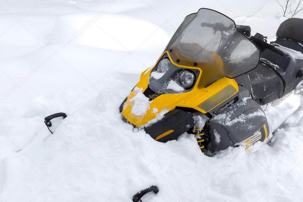 Snowmobile in snow.