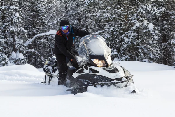 Atleta em uma moto de neve. — Fotografia de Stock