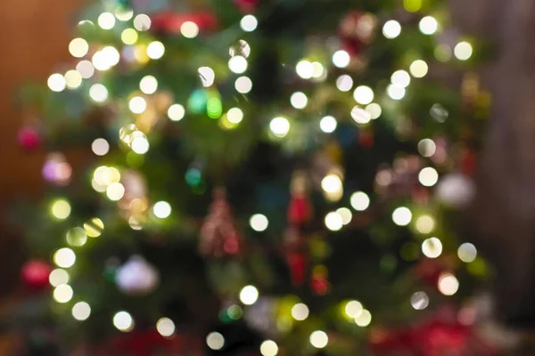 Θολή Φόντο Του Χριστουγεννιάτικου Δέντρου Φως Και Bokeh — Φωτογραφία Αρχείου