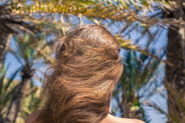 Vista Posteriore Sulla Ragazza Con Capelli Che Scorrono Passeggiando Nella — Foto Stock