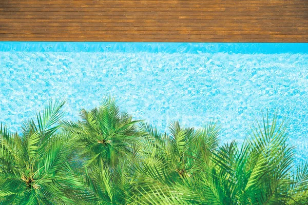 从上方俯瞰游泳池和棕榈树的空中无人机 热带夏季豪华酒店 — 图库照片