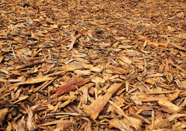 Fresh Wood Chips with Endless Perspective Background — Stock Photo, Image
